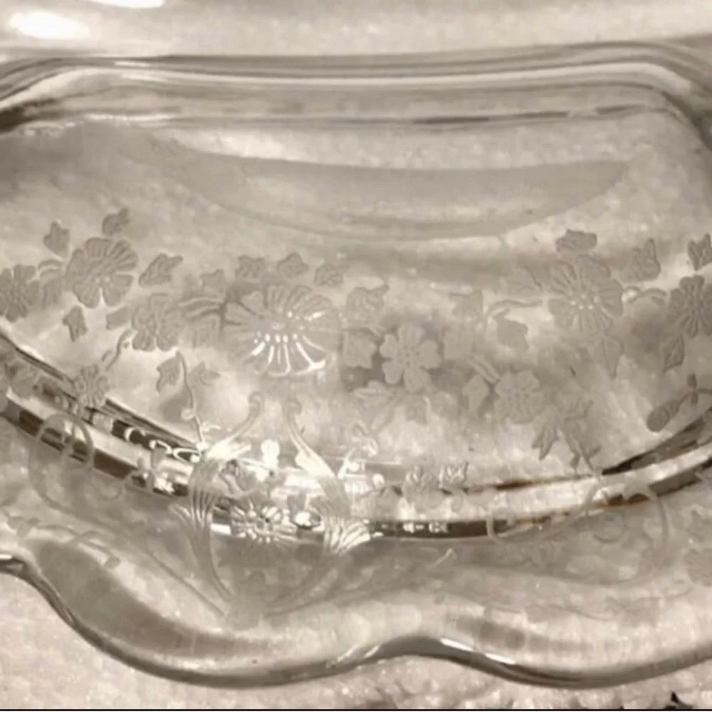 Vintage Cambridge Rose Point Relish Dish 5 Part Divided Etched Glass 1930s